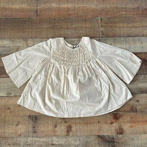 Joh Wilder Top Oversized Smocked Blouse in Cream -XS